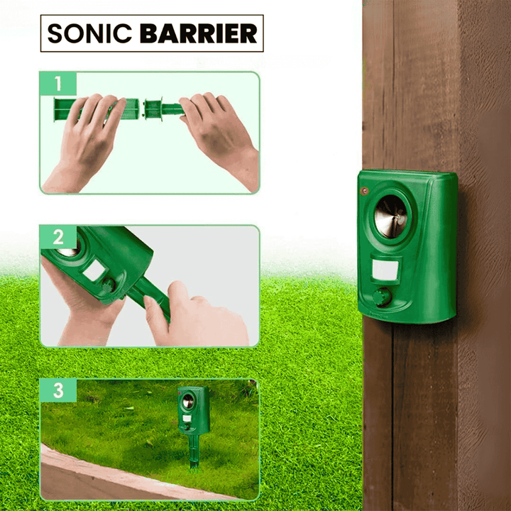 Dispositivo ahuyentador ultrasónico de gatos. Solución ecológica para repeler animales del jardín.