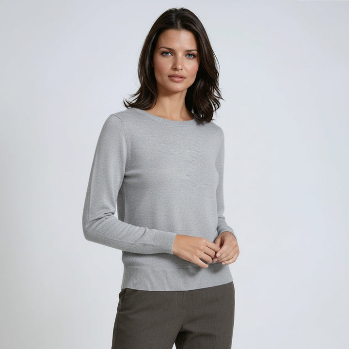 Jersey básico de mujer SELVINA, cuello redondo y manga larga. Moda femenina para el día a día en otoño.