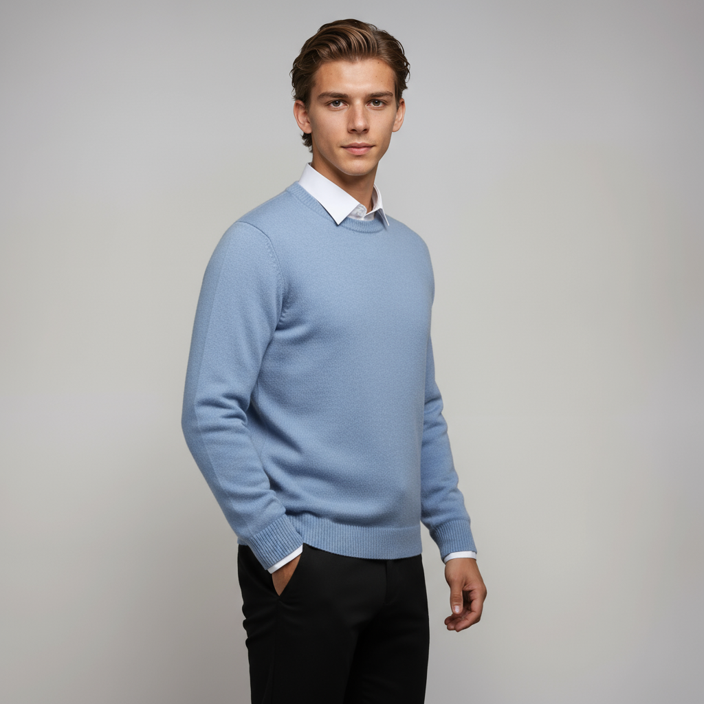 Moda invierno: jersey hombre cuello redondo, suave y ligero. Una prenda versátil para comodidad y estilo.