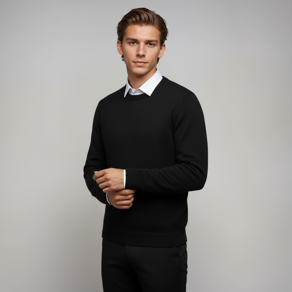 Jersey básico hombre cuello redondo, ajuste confortable. Estilo casual y versátil para ropa masculina.