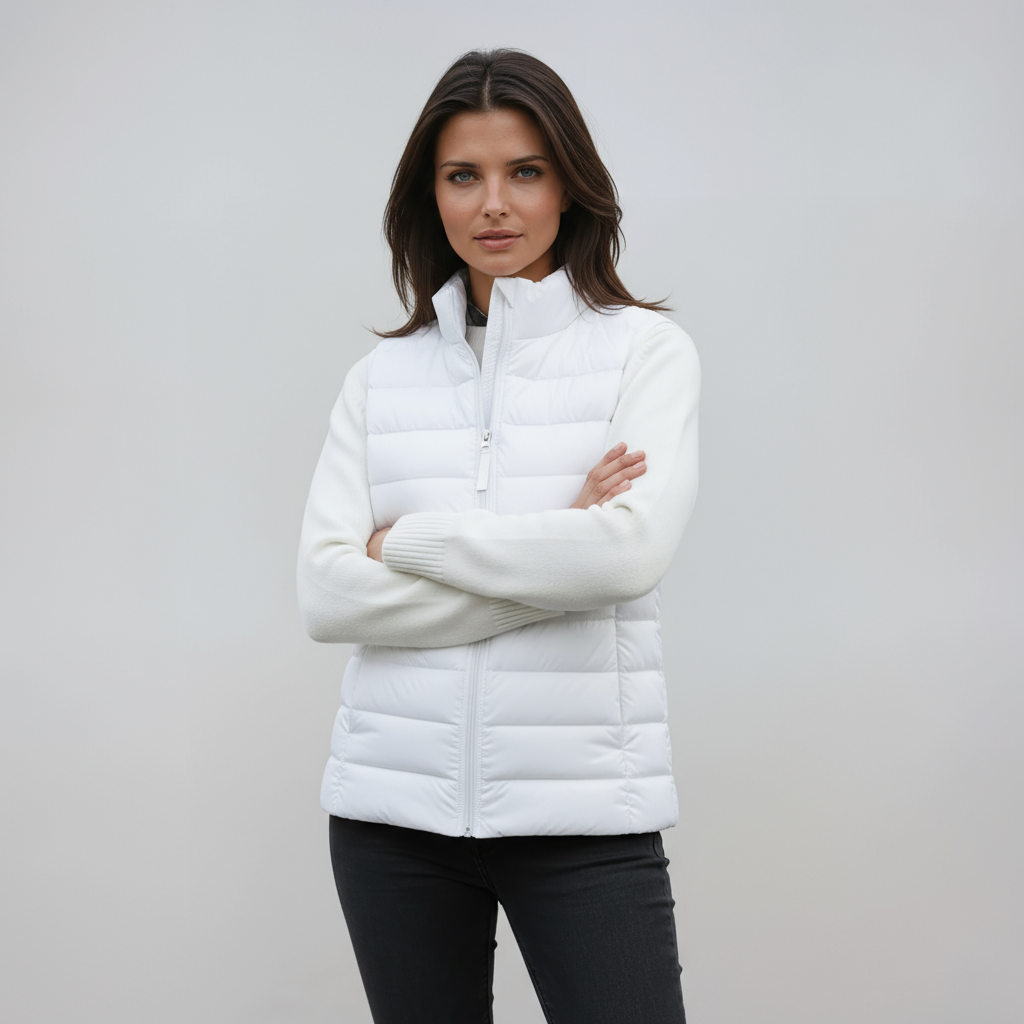 Chaleco acolchado mujer con cuello alto. Prenda ligera, casual y de moda, ideal para entretiempo y abrigo sin mangas.
