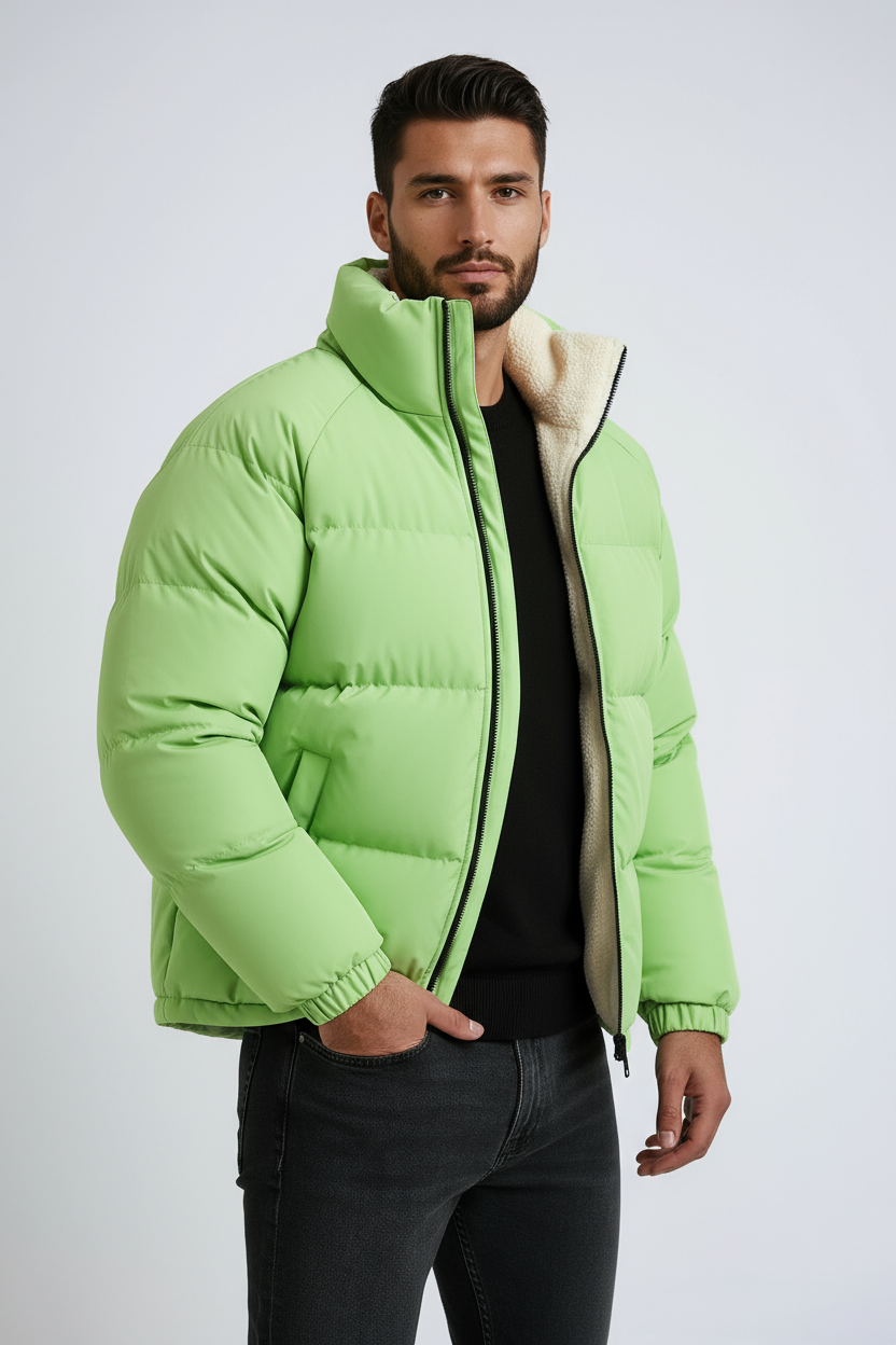 Moderna chaqueta acolchada de invierno para hombre, con forro polar para máxima calidez y protección.
