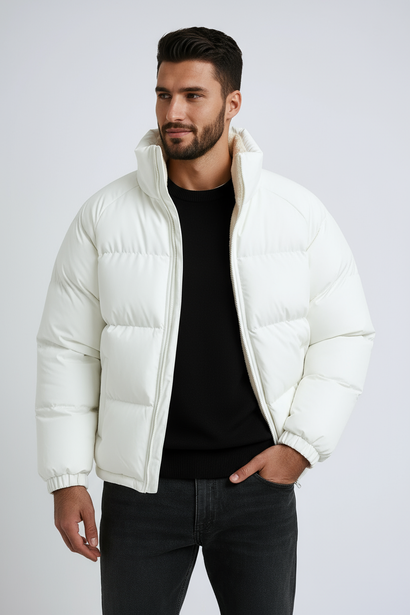 Chaqueta casual acolchada de hombre con forro polar. Perfecta para el invierno, combina estilo y confort.