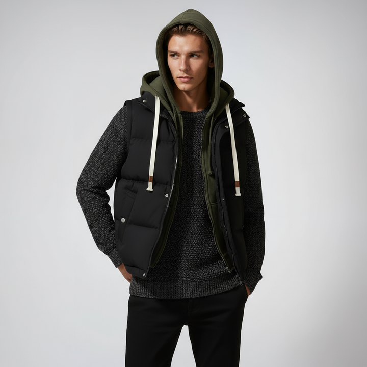 Esencial chaleco de hombre puffer con capucha. Acolchado, ligero y casual para cualquier ocasión.