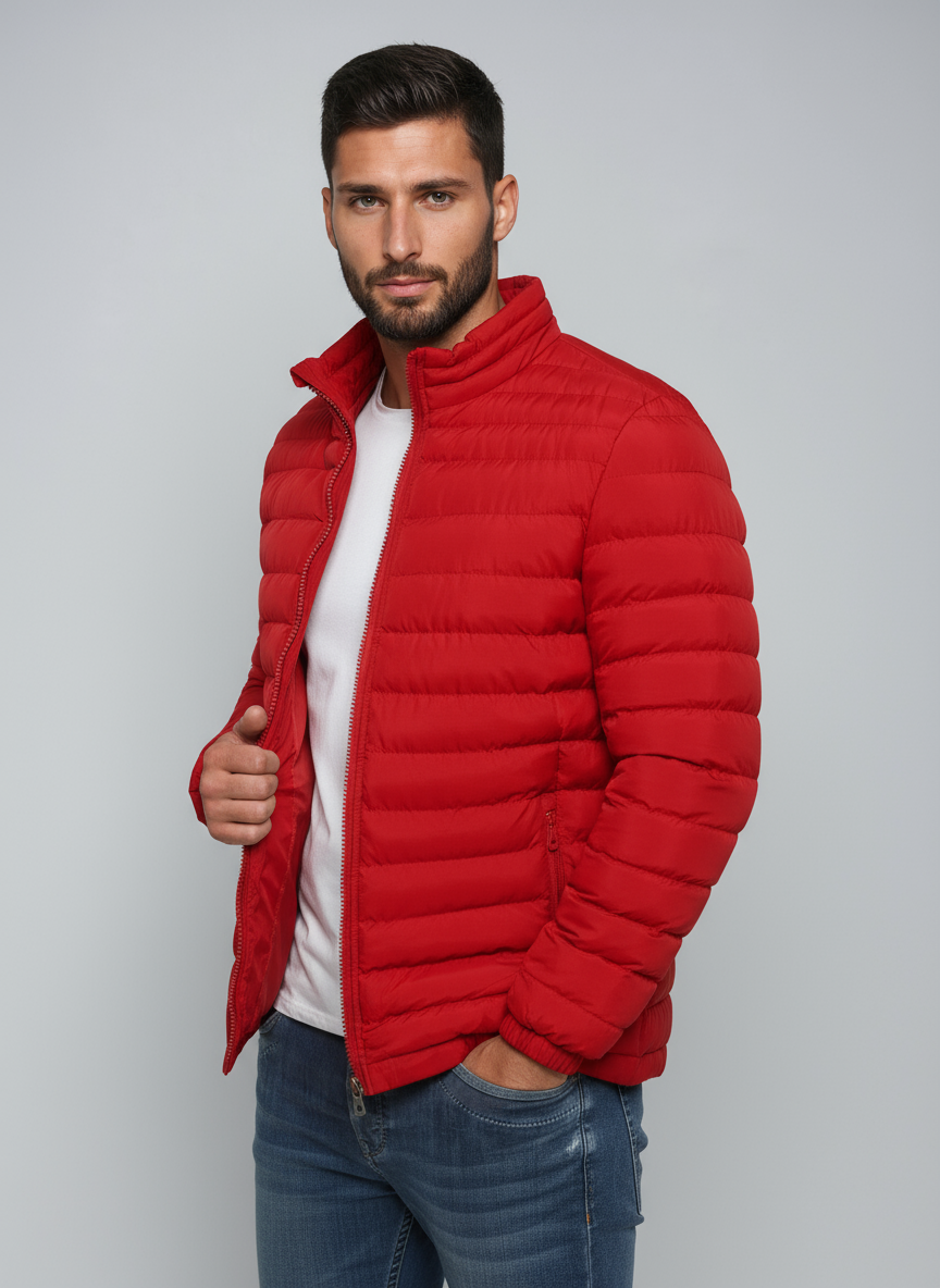 Chaqueta puffer de hombre RANDOR, perfecta para estilo casual y moda urbana en invierno. Abrigo acolchado.