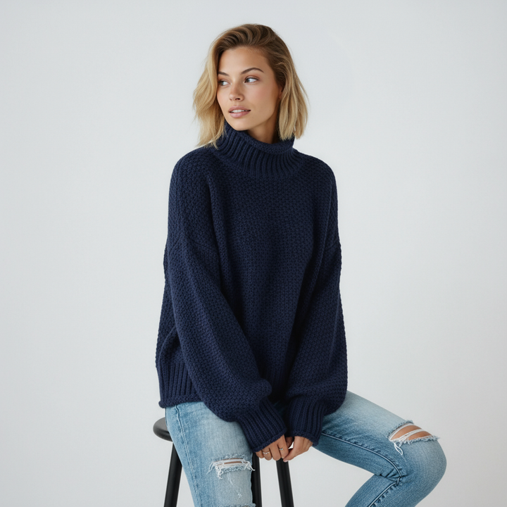Jersey de mujer de punto con cuello alto. Suéter de manga larga, cálido y casual para otoño invierno.