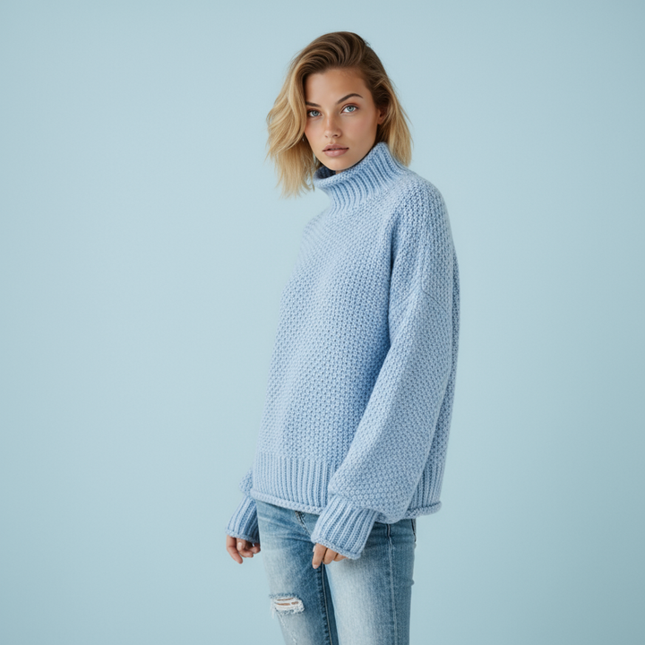 Suéter de mujer con cuello alto, tejido suave y cálido. Perfecto para el estilo casual de otoño invierno.