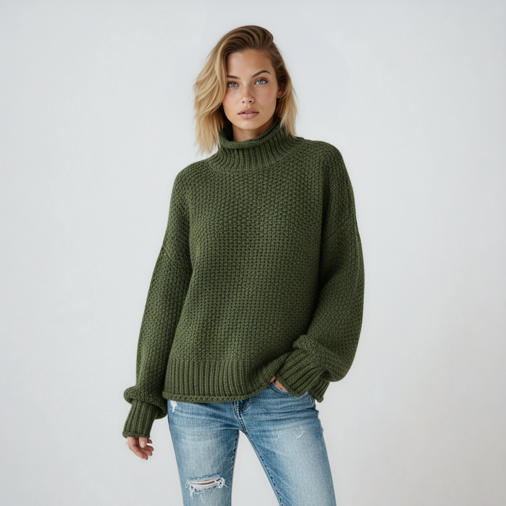 Elegante jersey de mujer con cuello alto para invierno. Suéter femenino que ofrece calidez y comodidad.
