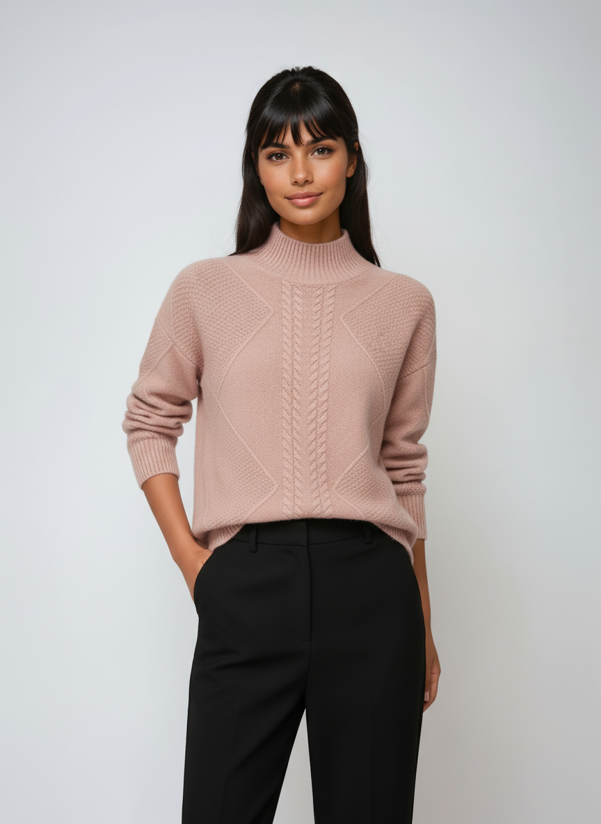 Jersey de punto suave para mujer, diseño de ochos. Prenda cálida y cómoda, ideal para invierno.