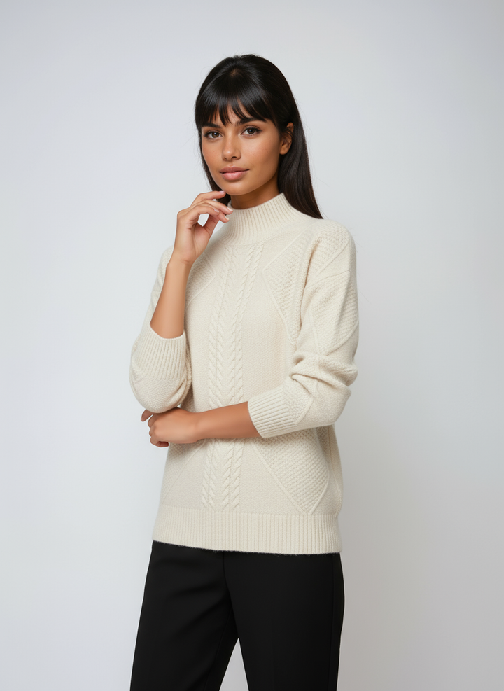 Jersey de mujer ELLARA con ochos, estilo elegante y casual. Perfecto para moda invierno y comodidad.
