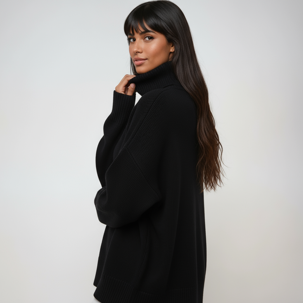 Suéter de cuello alto oversize para mujer, elegante y versátil. Jersey de invierno, moda femenina cómoda.