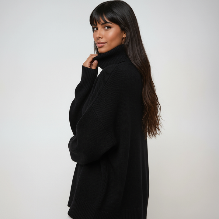 Suéter de cuello alto oversize para mujer, elegante y versátil. Jersey de invierno, moda femenina cómoda.