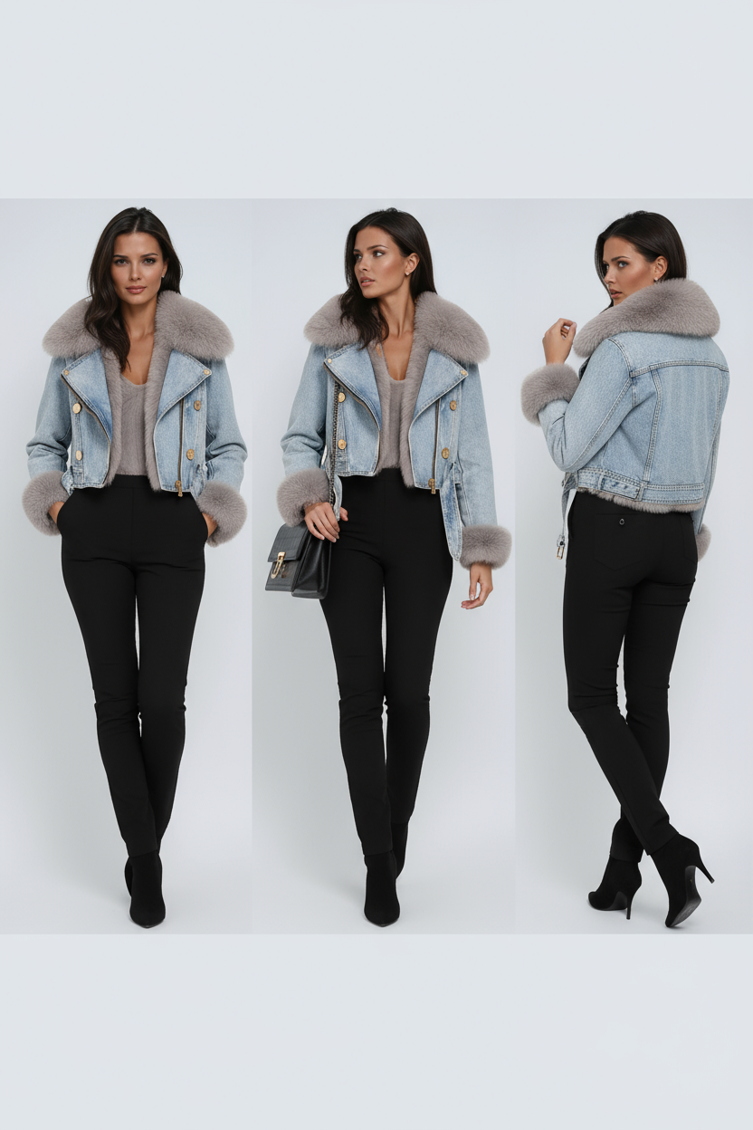 Chaqueta de mujer con cuello de peluche, perfecta para moda urbana y estilo casual en invierno. Abrigo moderno.