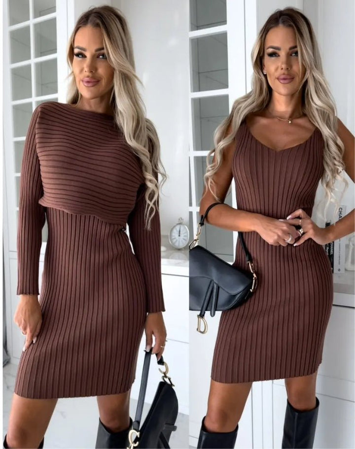 Conjunto dos piezas moderno mujer. Mini vestido elegante y versátil para primavera/otoño. Ropa casual chic femenina.