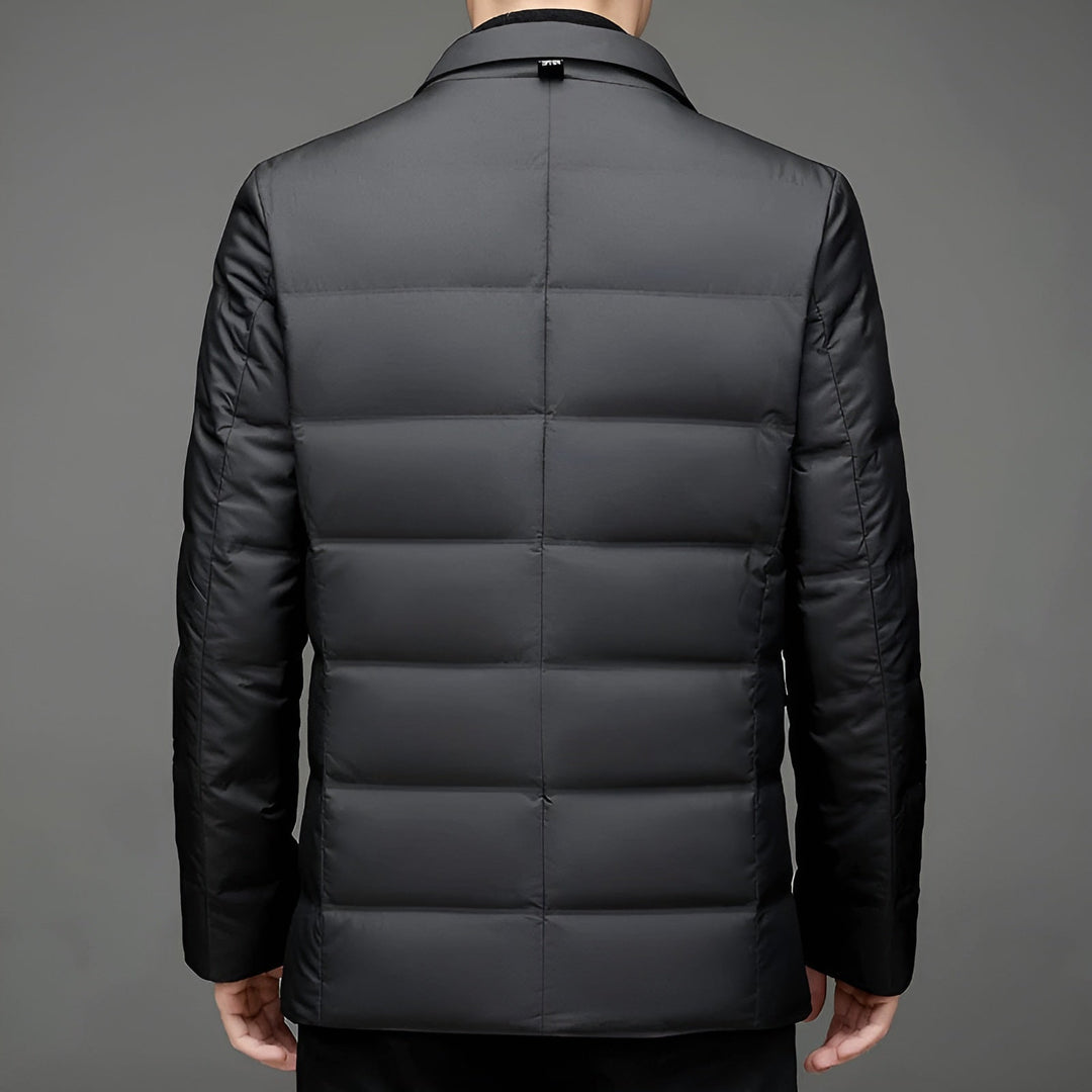 Chaqueta acolchada hombre, diseño de blazer, abrigo elegante y cálido para moda masculina.
