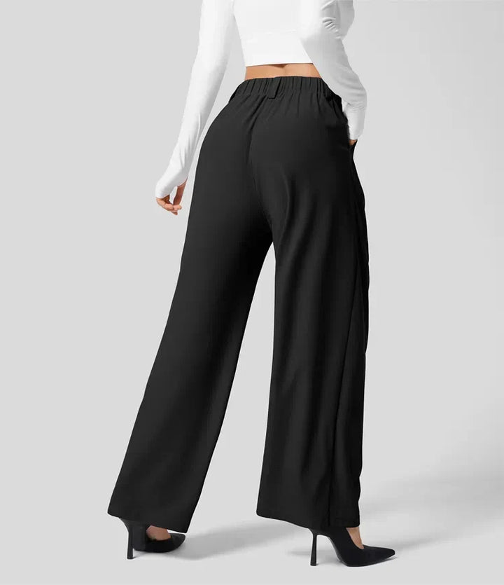 Pantalón elegante de mujer, corte de pernera ancha, talle alto, imprescindible en tu armario.