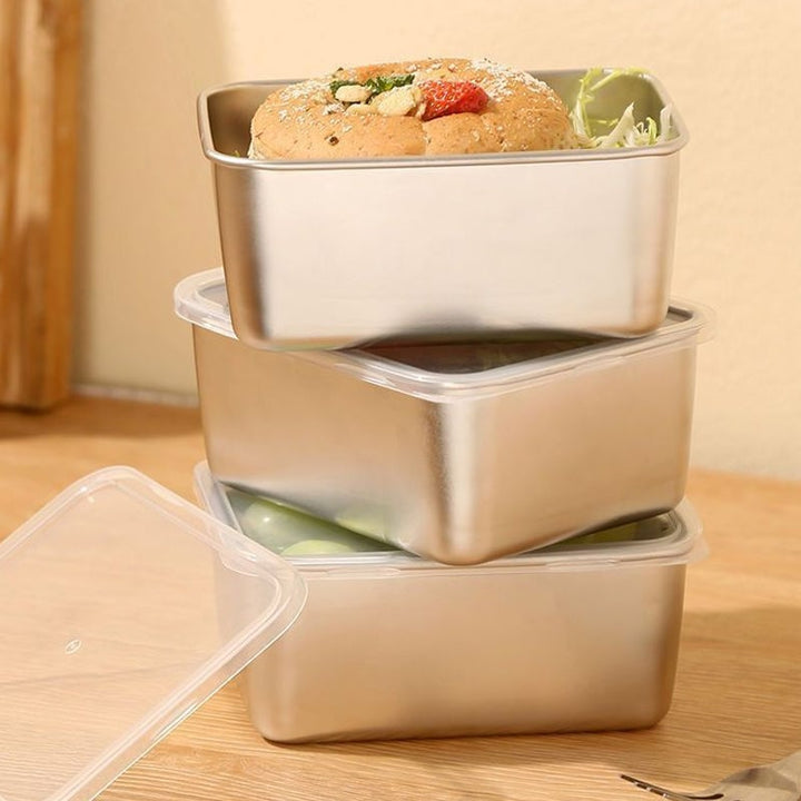 Fiambrera de acero inoxidable para transportar comidas. Recipiente práctico y ecológico de alta calidad.