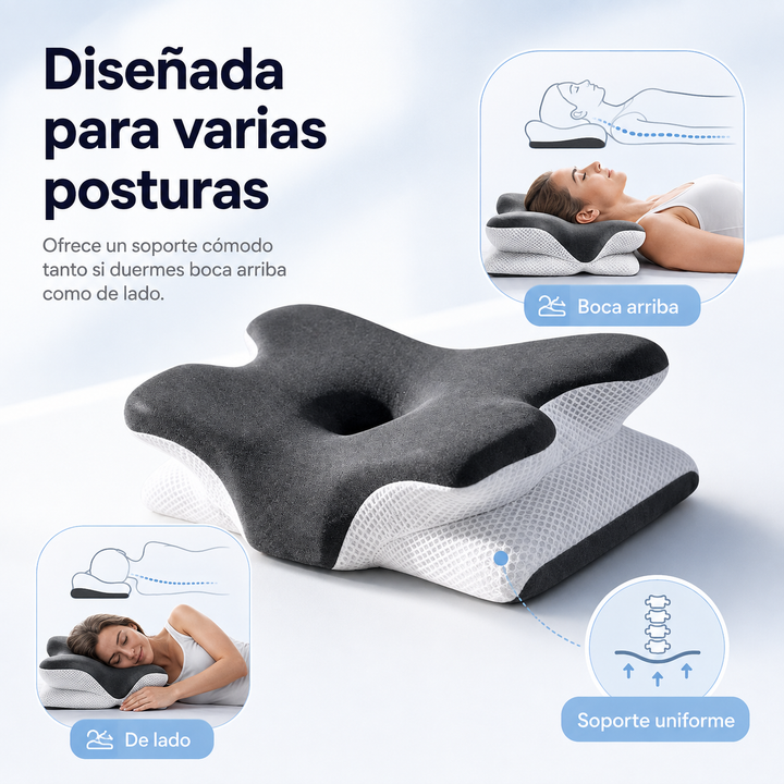 Descansa mejor con esta almohada cervical viscoelástica ergonómica. Soporte ajustable para aliviar dolor de cuello.