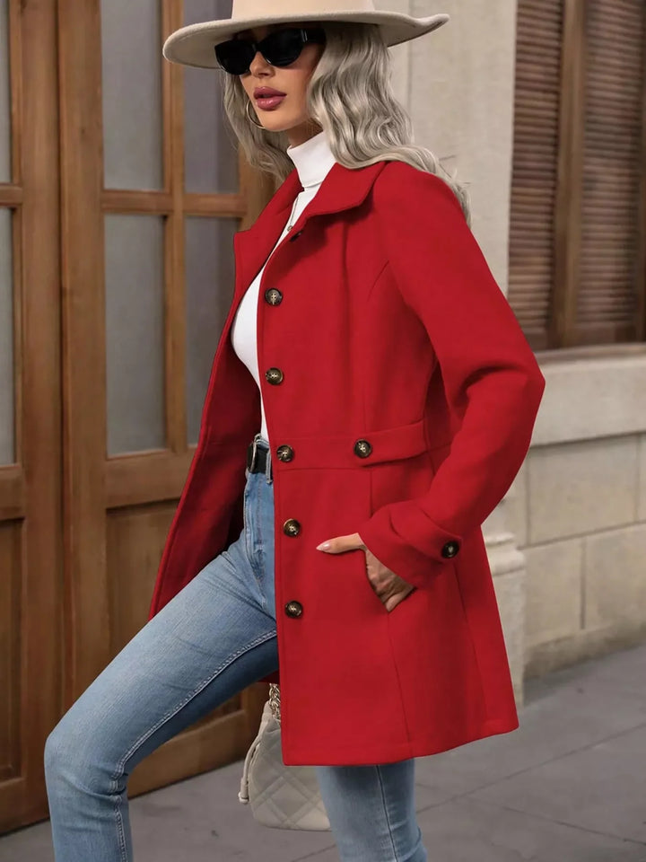 Chaqueta de entretiempo para mujer, estilo casual con botones y manga larga. Poliéster ligero.
