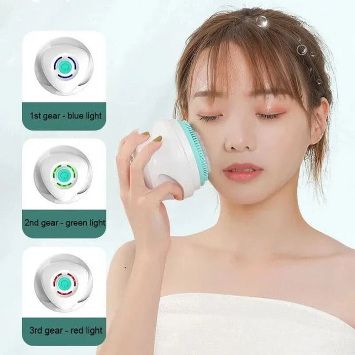 Cepillo eléctrico de ducha para masaje, exfoliación y limpieza corporal. Incluye cabezales intercambiables.