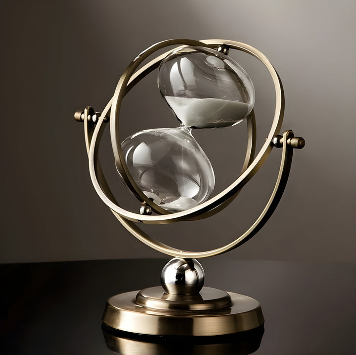 Reloj de arena dorado, símbolo de atención plena y calma. Decoración zen para un ambiente sereno.