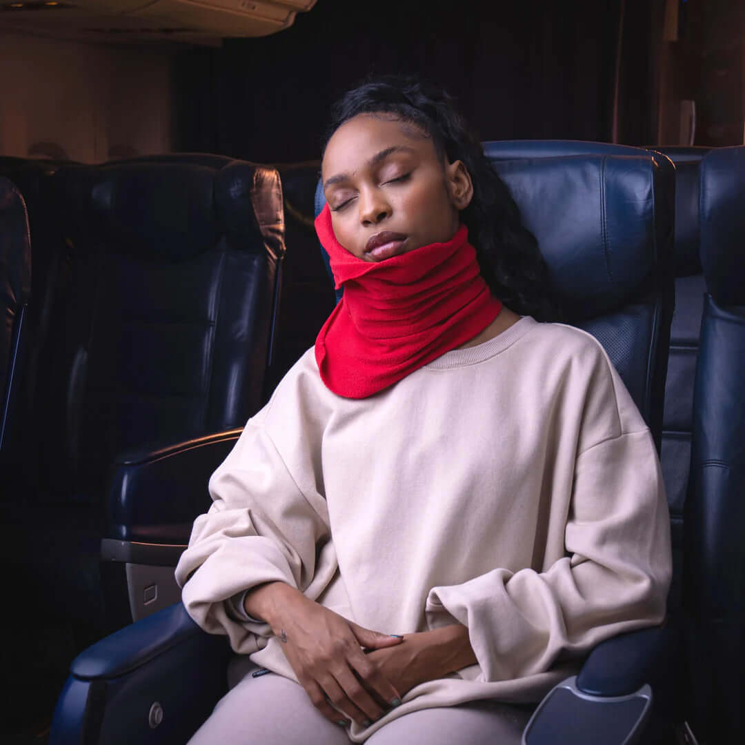 Cojín de viaje portátil ergonómico para cuello, ideal para avión, coche y descanso.