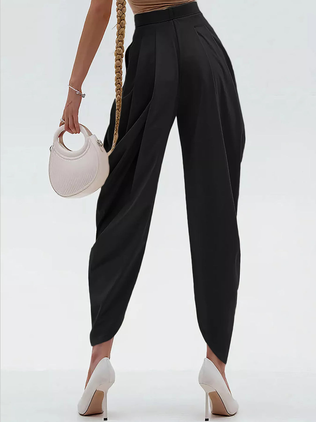 Look elegante: pantalón ancho de tiro alto y plisado para mujer, confeccionado en algodón.