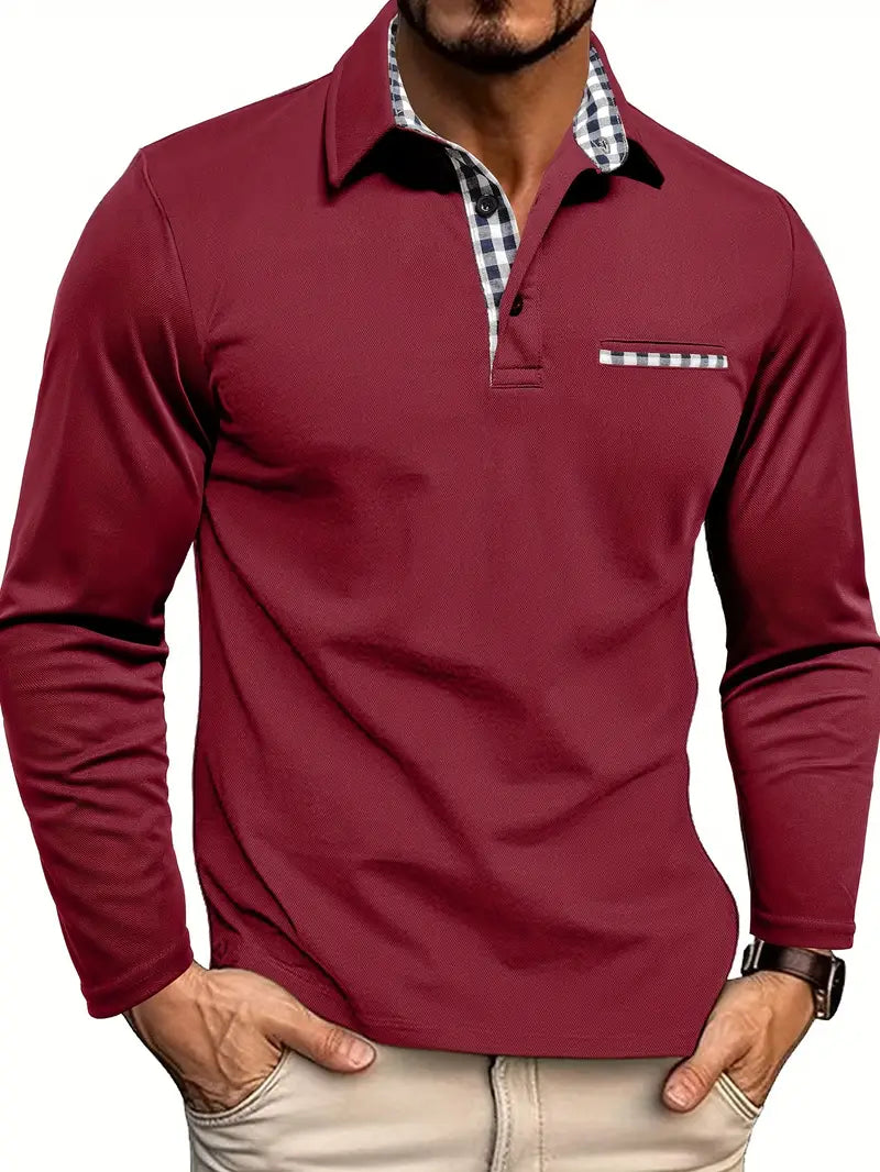 Polo de manga larga para hombre, color azul marino, ideal para look casual o de oficina, comodidad diaria.