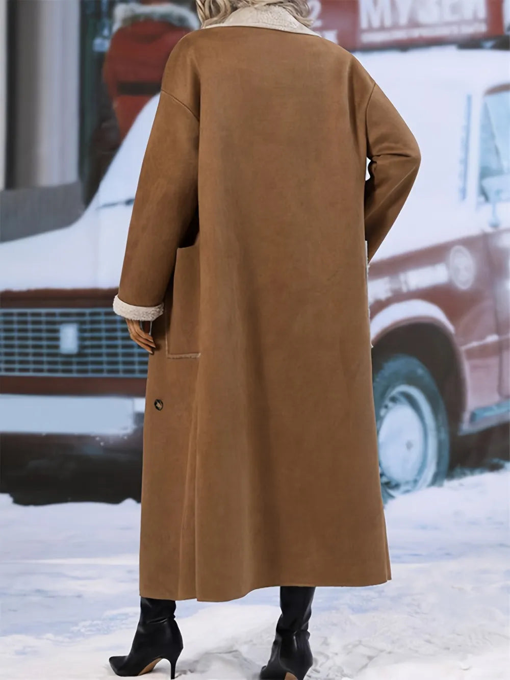 Abrigo largo sherpa borreguito oversize para mujer. Chaqueta cálida de invierno, suave y muy cómoda.