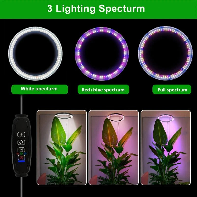 Luz de cultivo LED con varilla telescópica ajustable para plantas de interior. Espectro completo, fácil de usar.
