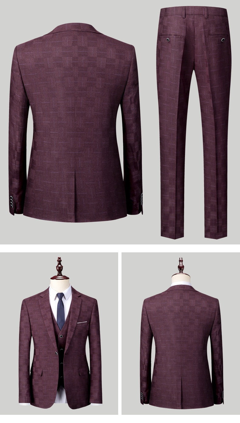 Americana y pantalón de traje de cuadros para hombre. Conjunto de moda masculina slim fit y elegante.