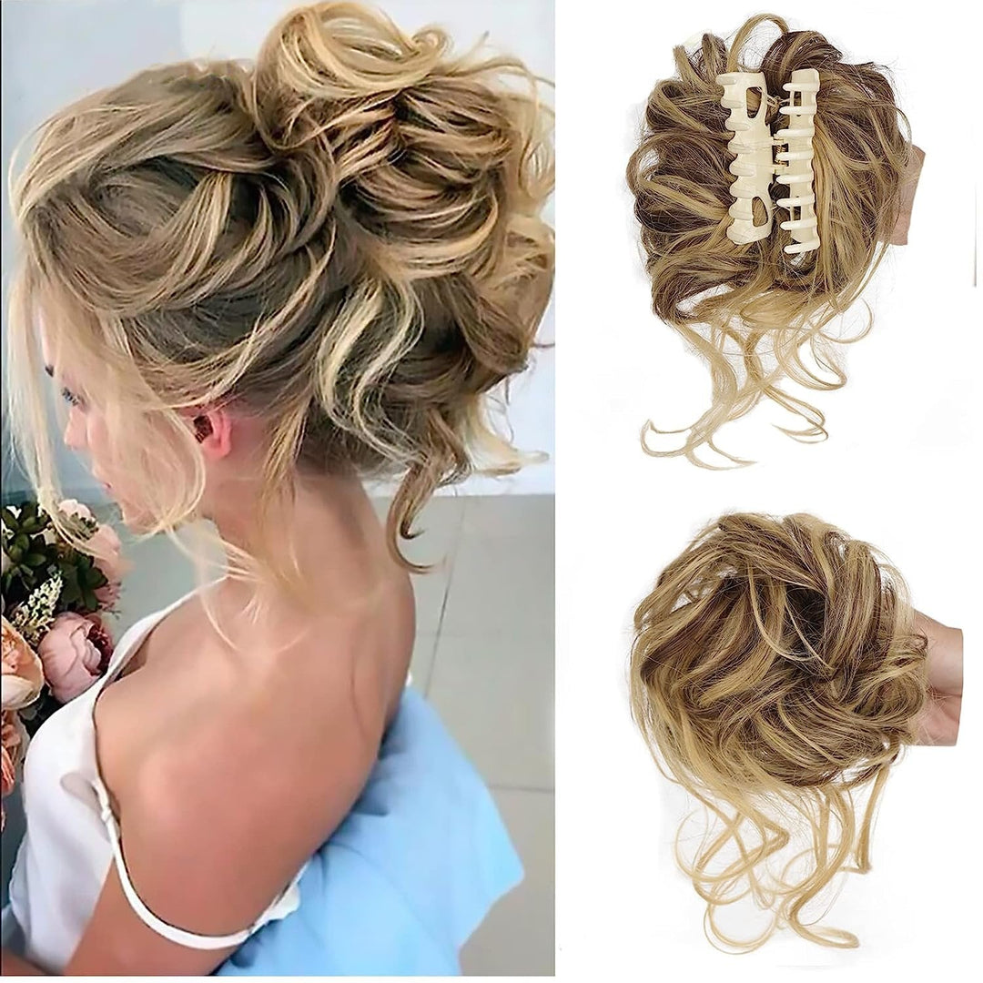 Accesorio de cabello para mujer: moño rizado de fibra sintética, estilo rápido.