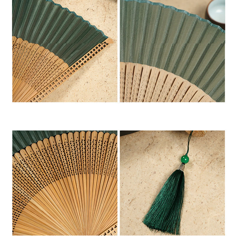 Abanico de verano para mujer, seda ligera y bambú, ofrece frescura y estilo.