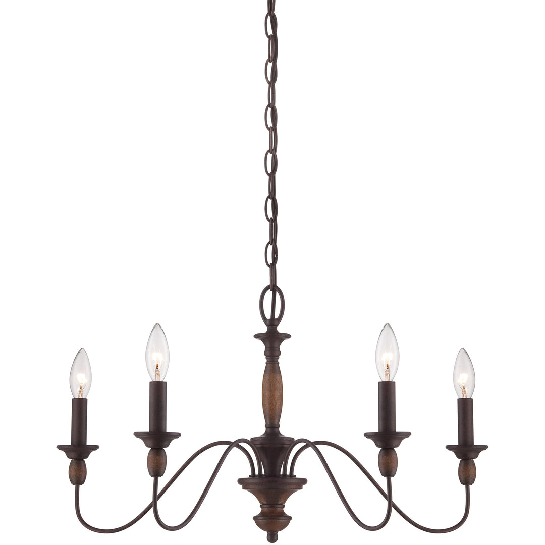 Candelabro minimalista de madera y metal, ideal para iluminación de comedor o entrada.