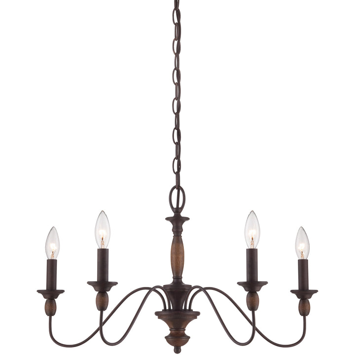 Candelabro minimalista de madera y metal, ideal para iluminación de comedor o entrada.