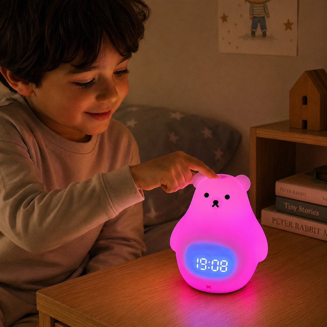 Lámpara de mesa oso polar, despertador LED, luz de noche para niños, regalo infantil USB.