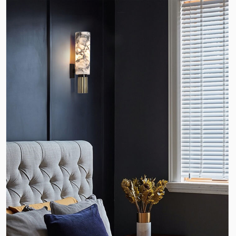 Lámpara de pared decorativa con estilo mármol y forma cilíndrica, perfecta para iluminación LED interior.