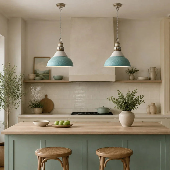 Lámpara colgante industrial domo de hierro con cadena. Perfecta para comedor, loft, cocina.