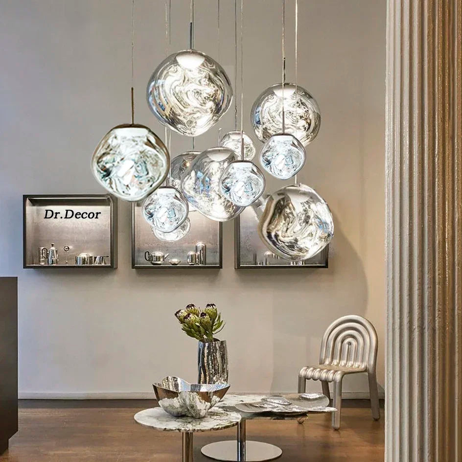 Lámpara de sala de estar nórdica, colgante de cristal transparente, diseño moderno y sofisticado.