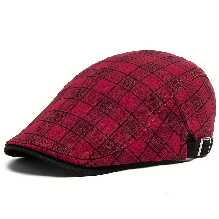 Gorra vintage unisex con estampado de cuadros, diseño ajustable, ideal para look casual.