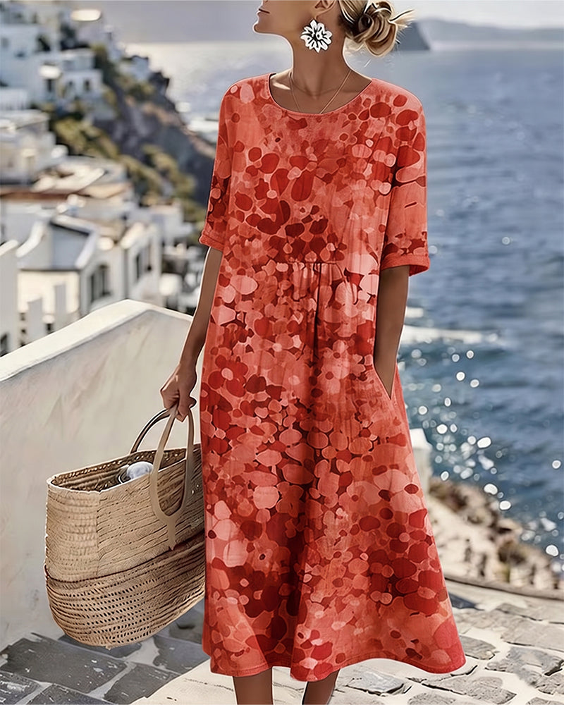 Vestido midi floral versátil para mujer, casual o elegante, moda cómoda primavera-verano.
