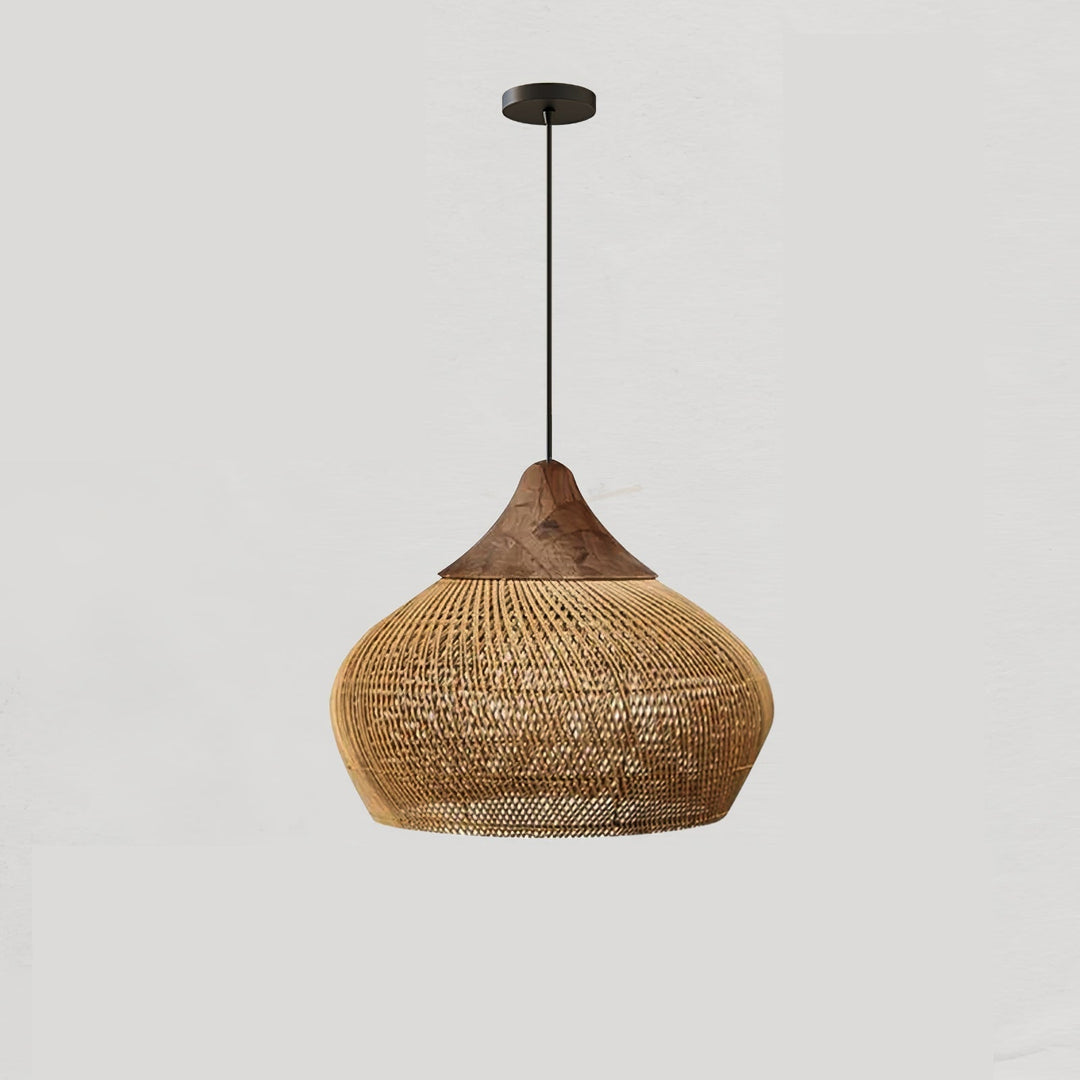 Iluminación moderna y bohemia: lámpara colgante trenzada para sala de estar.