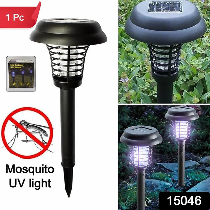 Lámpara solar LED para jardinería. Antimosquitos UV, iluminación exterior, diseño elegante y eficiente.