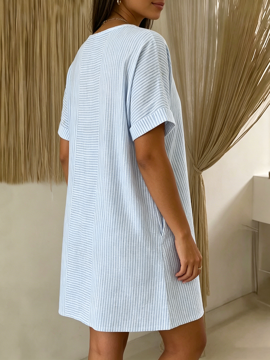 Vestido de verano para mujer, suelto, de algodón y lino transpirable, con cierre de botones.