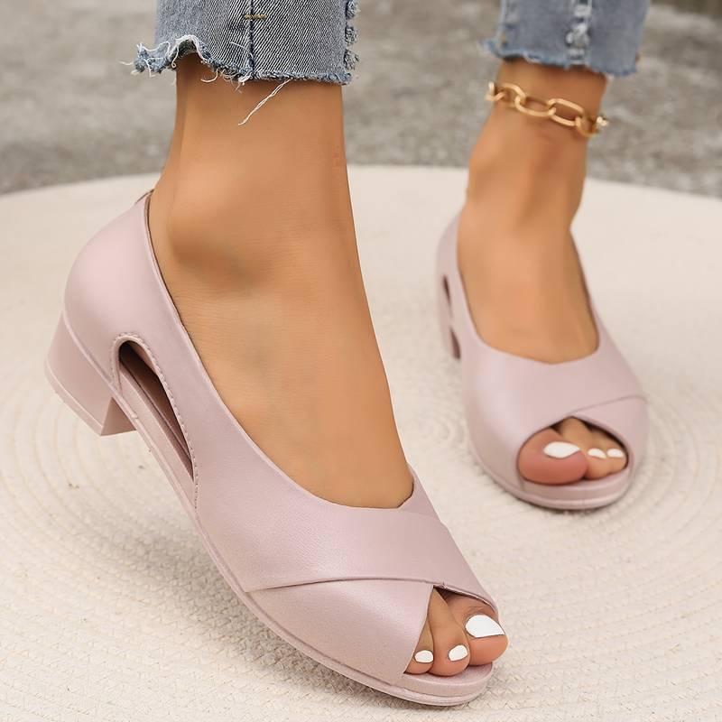 Zapatos destalonados elegantes para mujer, punta abierta, tacón bajo cómodo. Ideal para verano y estilo chic.