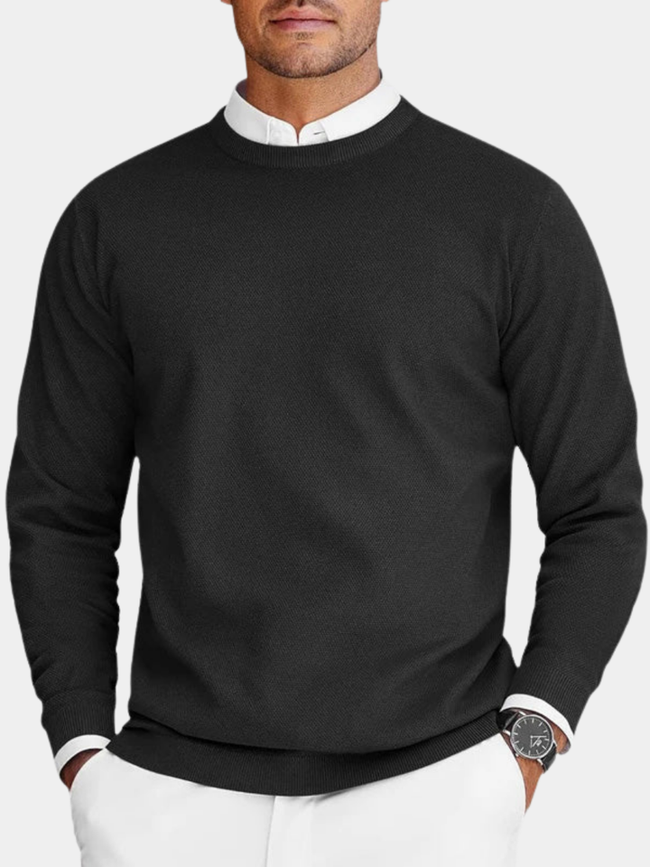 Suéter blanco de hombre cuello redondo, estilo clásico y elegante, perfecto para el uso diario. Prendas básicas.