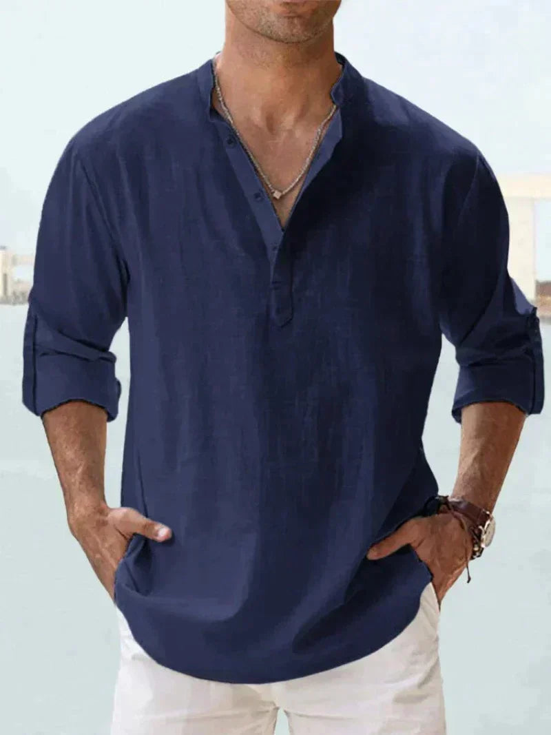 Camisa de lino ligera para hombre. Ideal para verano, cómoda, transpirable y de estilo casual.