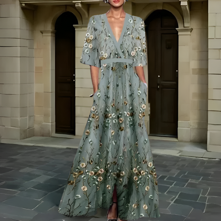 Vestido fluido de verano para mujer, escote en V, cómodo y de moda, perfecto para ocasiones casuales o elegantes.