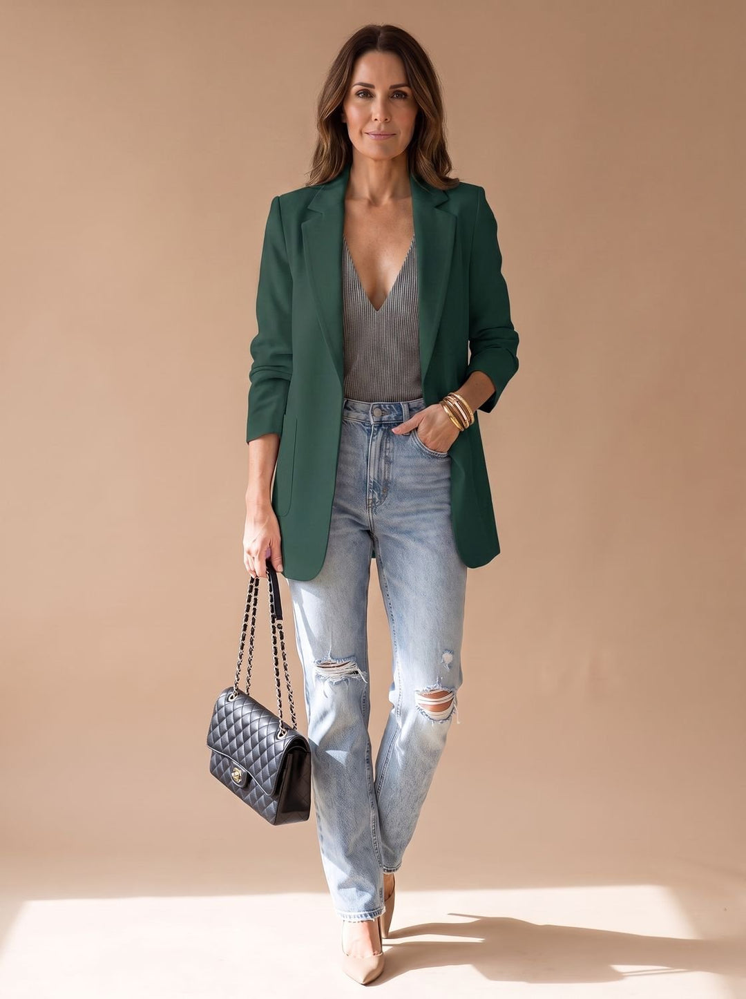 Blazer mujer larga y abierta con solapa clásica. Crea un look smart casual elegante y moderno sin esfuerzo.