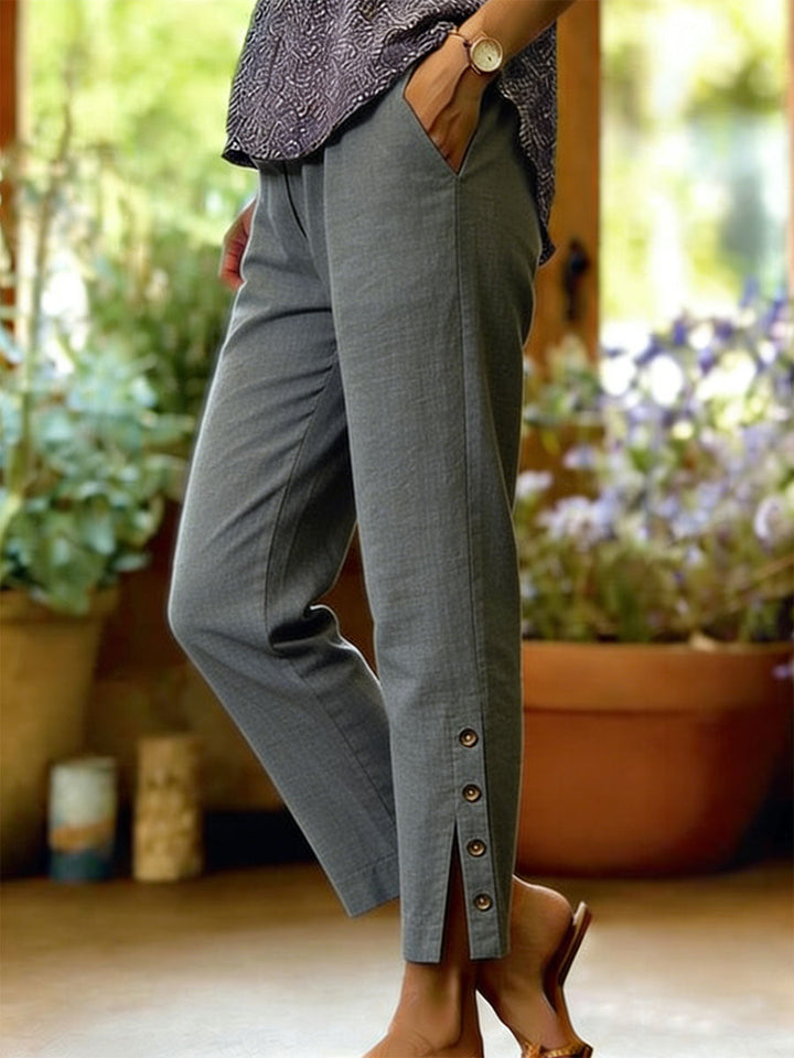 Pantalones mujer transpirables de algodón y lino, corte suelto. Ideales para la moda femenina de verano.